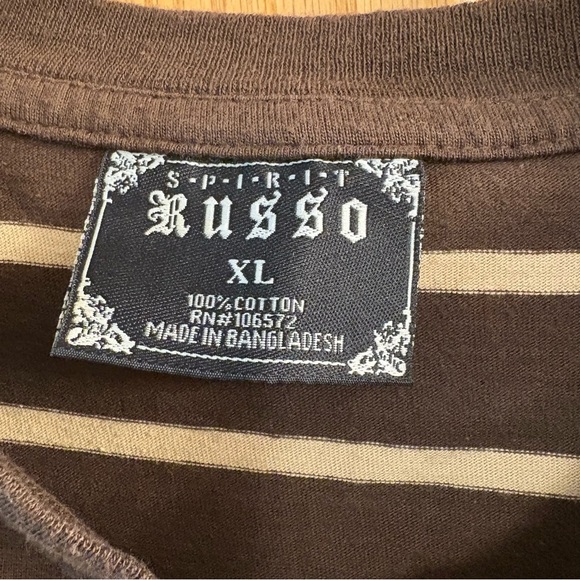 Vintage Y2K SPIRIT RUSSO V-Neck Short Sleeve Shirt Brown Striped Pocket Men’s XL - Picture 4 of 4